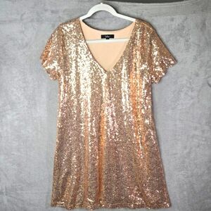 Lulu's Light Up The Night Champage Gold Sequin Mini Dress Size Large
